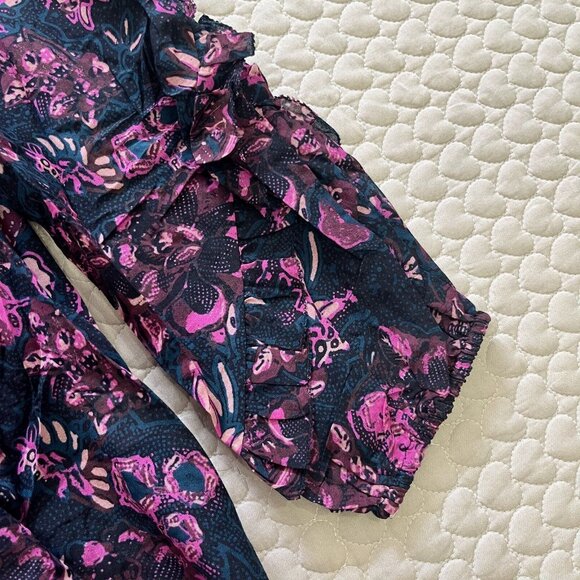 NWOT Ulla Johnson Silk Blend Ruffle Sleeve Floral Blouse Top Sz 2 Long sleeve - Picture 4 of 9